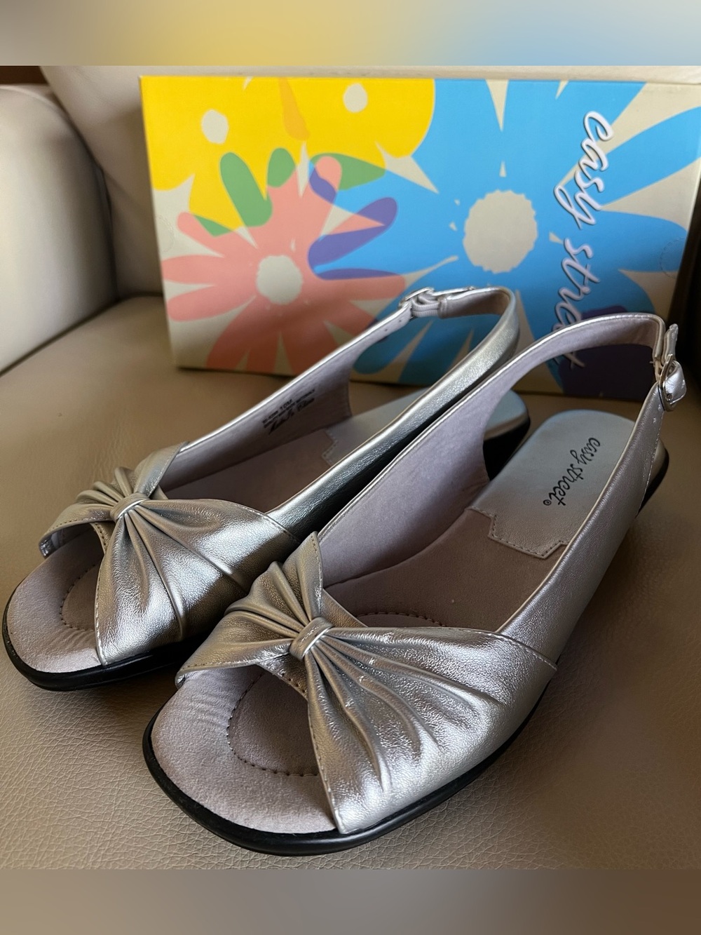 Easy Street Fantasia Silver Slingback Sandals – New in Box